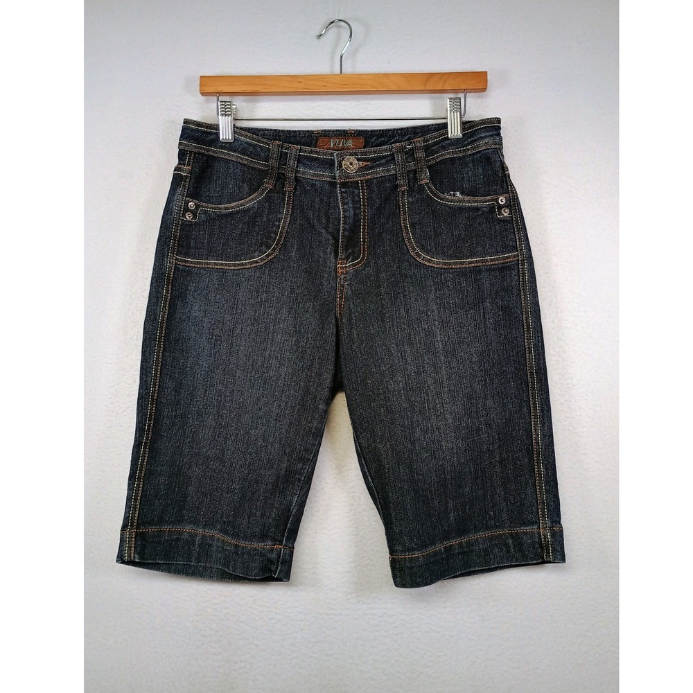 Y2K Gorpcore Yuva Womens Size 10 Dark Blue Denim Bermuda Walking‎ Shorts Stretch